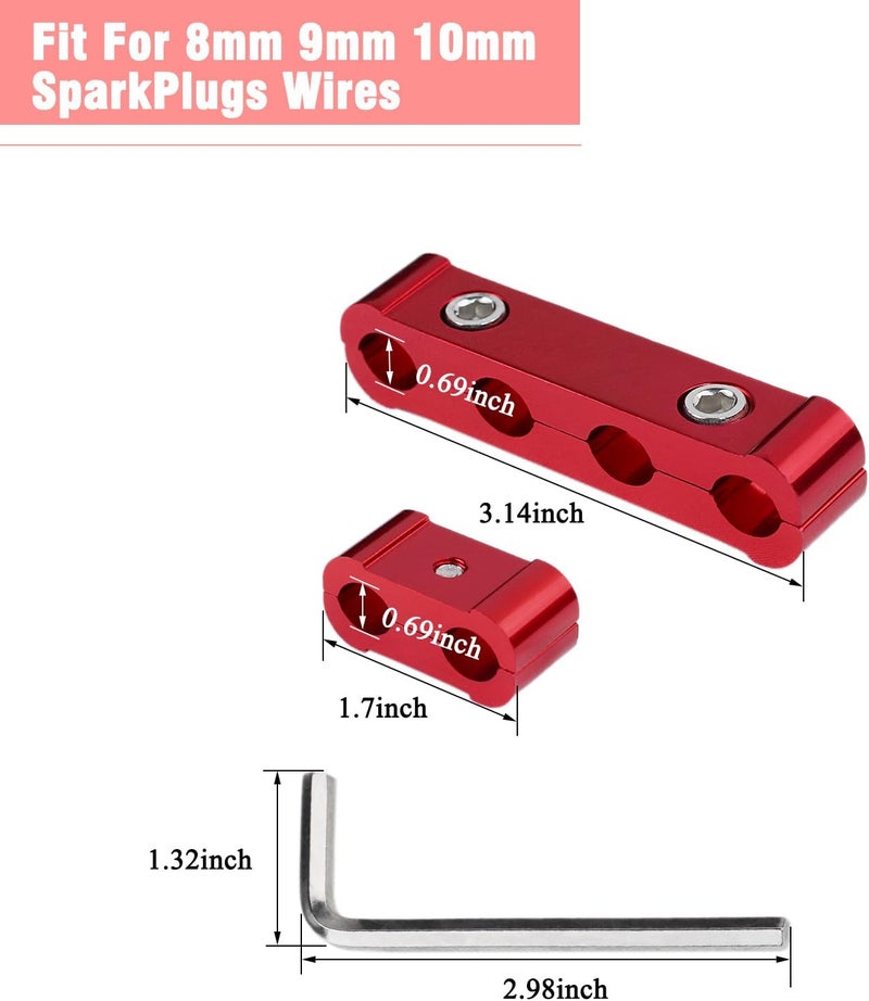 TuhooMall 12pcs Spark Plug Wire Separator Divider & 8pcs Spark Plug Boot Protector, Heat Shield Sleeve for 8mm-10mm Wires, 2500° Heat Shield, Aluminum Alloy Ignition Wire Divider, Red - Image 2